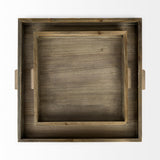 Mercana Sonny 23.6L x 23.6W x 2.0H Set of Two Brown Wood and Wicker Square Trays