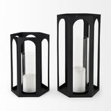 Mercana Balley 9.4L x 9.4W x 19.7H Set of Two Matte Black Metal Hexagonal Candle Holder Lanterns