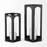 Mercana Balley 9.4L x 9.4W x 19.7H Set of Two Matte Black Metal Hexagonal Candle Holder Lanterns