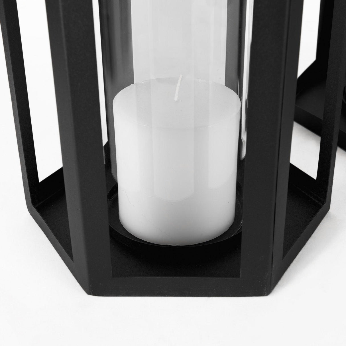 Mercana Balley 9.4L x 9.4W x 19.7H Set of Two Matte Black Metal Hexagonal Candle Holder Lanterns
