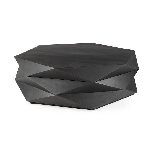 Mercana Arreto Black Solid Wood Hexagonal Storage Coffee Table