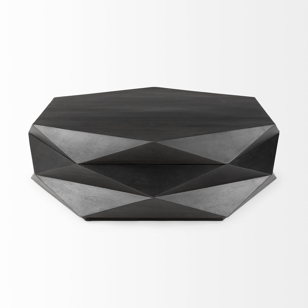 Mercana Arreto Black Solid Wood Hexagonal Storage Coffee Table