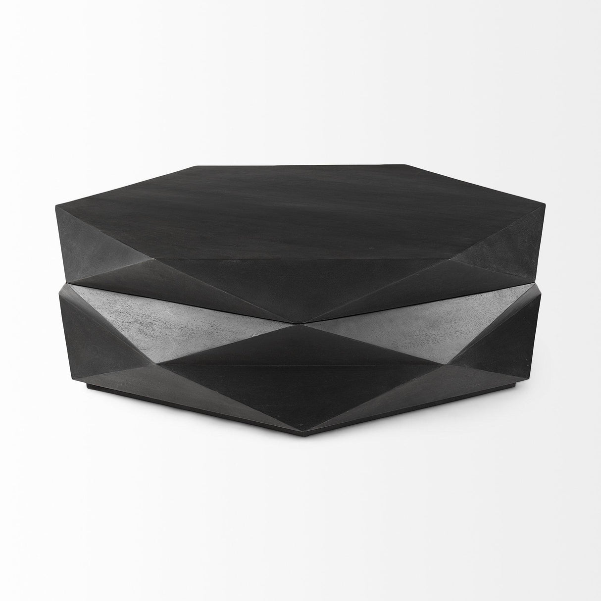 Mercana Arreto Black Solid Wood Hexagonal Storage Coffee Table