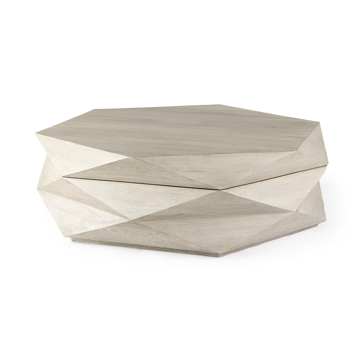 Mercana Arreto Natural Solid Wood Hexagonal Storage Coffee Table
