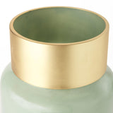 Mercana Minty Medium 8.7L x 8.7W x 12.4H Green Glass Vase W/Matte Gold Metal Neck Cuff