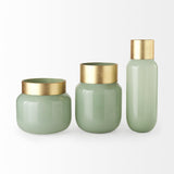 Mercana Minty Medium 8.7L x 8.7W x 12.4H Green Glass Vase W/Matte Gold Metal Neck Cuff