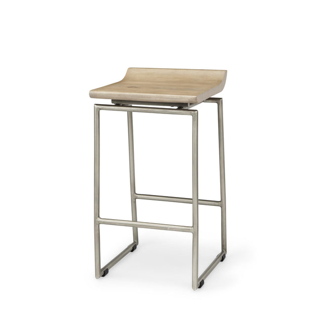 Mercana Givens 14.0L x 15.8W x 25.8H Brown Wood W/Silver Metal Frame Counterstool