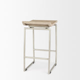 Mercana Givens 14.0L x 15.8W x 25.8H Brown Wood W/Silver Metal Frame Counterstool