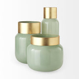 Mercana Minty 5.7L x 5.7W x 16.8H Green Glass Vase W/Matte Gold Metal Neck Cuff