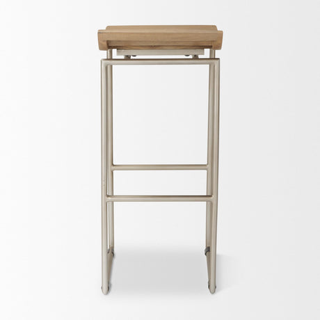 Mercana Givens 14.0L x 15.8W x 31.8H Brown Wood W/Silver Metal Frame Barstool