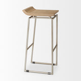 Mercana Givens 14.0L x 15.8W x 31.8H Brown Wood W/Silver Metal Frame Barstool