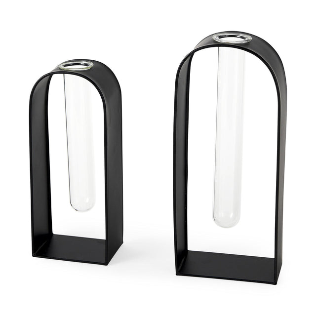 Mercana Boyer 5.1L x 3.0W x 12.0H Black Metal W/Glass Set of Two Test Tube Decorative Objects