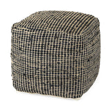Mercana Aalia 16.0L x 16.0W x 16.0H Charcoal Leather and Jute Pouf