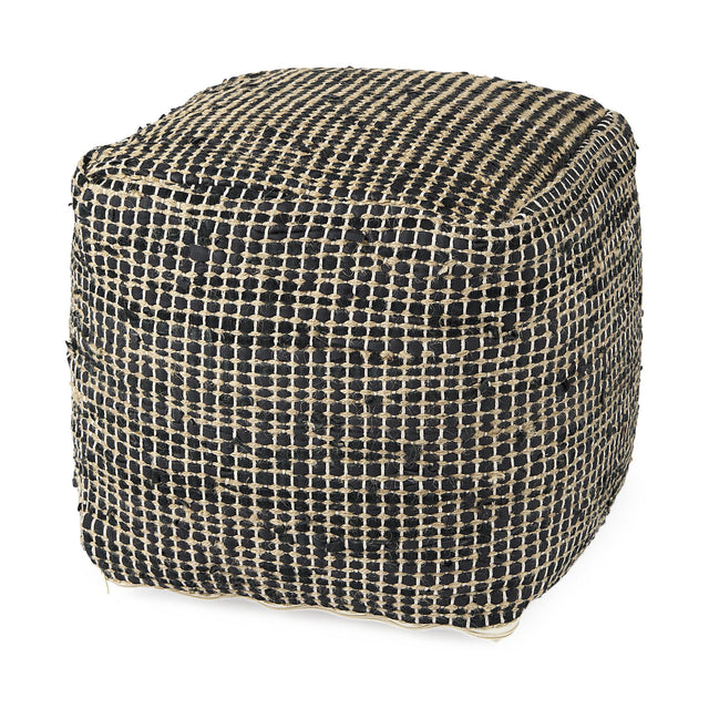 Mercana Aalia 16.0L x 16.0W x 16.0H Charcoal Leather and Jute Pouf