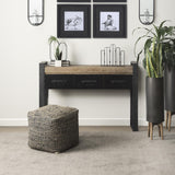 Mercana Aalia 16.0L x 16.0W x 16.0H Charcoal Leather and Jute Pouf