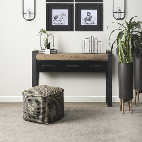 Mercana Aalia 16.0L x 16.0W x 16.0H Charcoal Leather and Jute Pouf