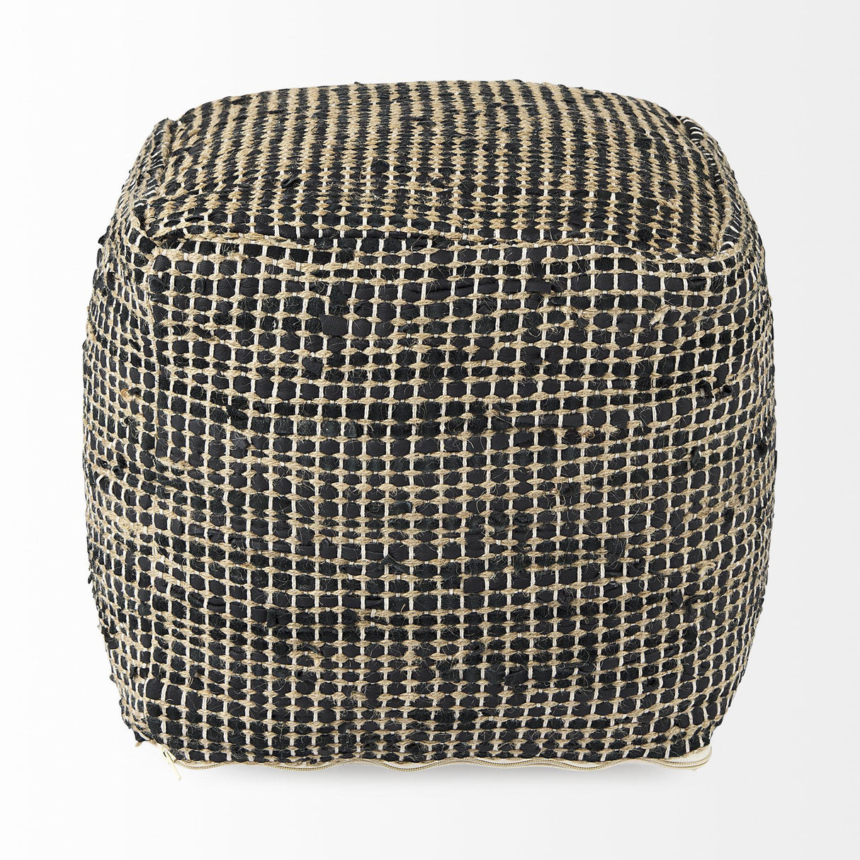 Mercana Aalia 16.0L x 16.0W x 16.0H Charcoal Leather and Jute Pouf