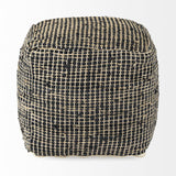 Mercana Aalia 16.0L x 16.0W x 16.0H Charcoal Leather and Jute Pouf