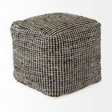 Mercana Aalia 16.0L x 16.0W x 16.0H Charcoal Leather and Jute Pouf