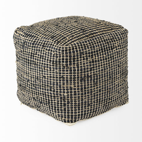 Mercana Aalia 16.0L x 16.0W x 16.0H Charcoal Leather and Jute Pouf
