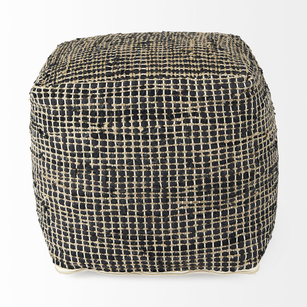 Mercana Aalia 16.0L x 16.0W x 16.0H Charcoal Leather and Jute Pouf