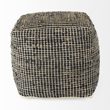 Mercana Aalia 16.0L x 16.0W x 16.0H Charcoal Leather and Jute Pouf
