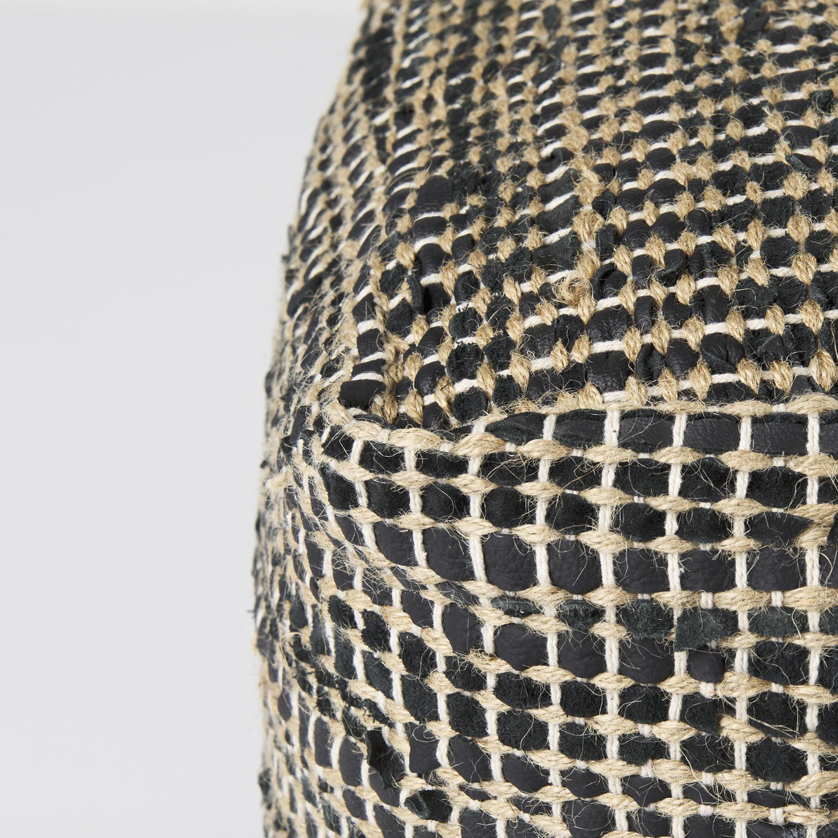 Mercana Aalia 16.0L x 16.0W x 16.0H Charcoal Leather and Jute Pouf