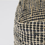 Mercana Aalia 16.0L x 16.0W x 16.0H Charcoal Leather and Jute Pouf