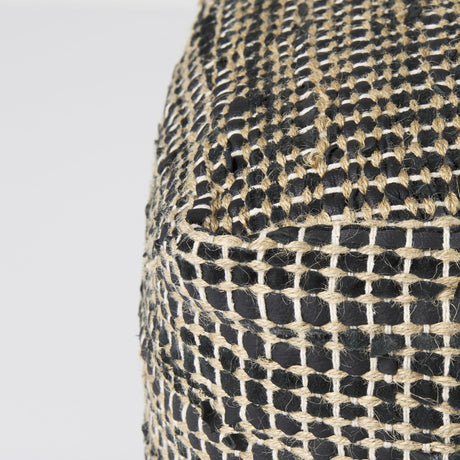 Mercana Aalia 16.0L x 16.0W x 16.0H Charcoal Leather and Jute Pouf