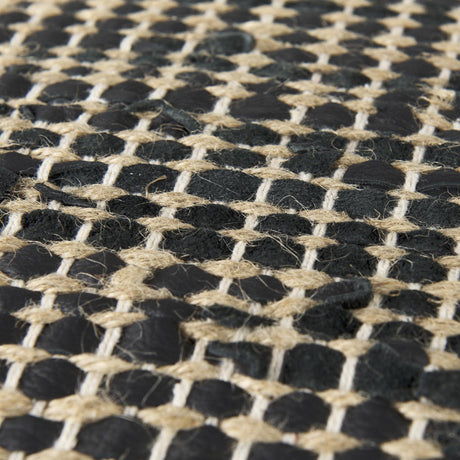 Mercana Aalia 16.0L x 16.0W x 16.0H Charcoal Leather and Jute Pouf