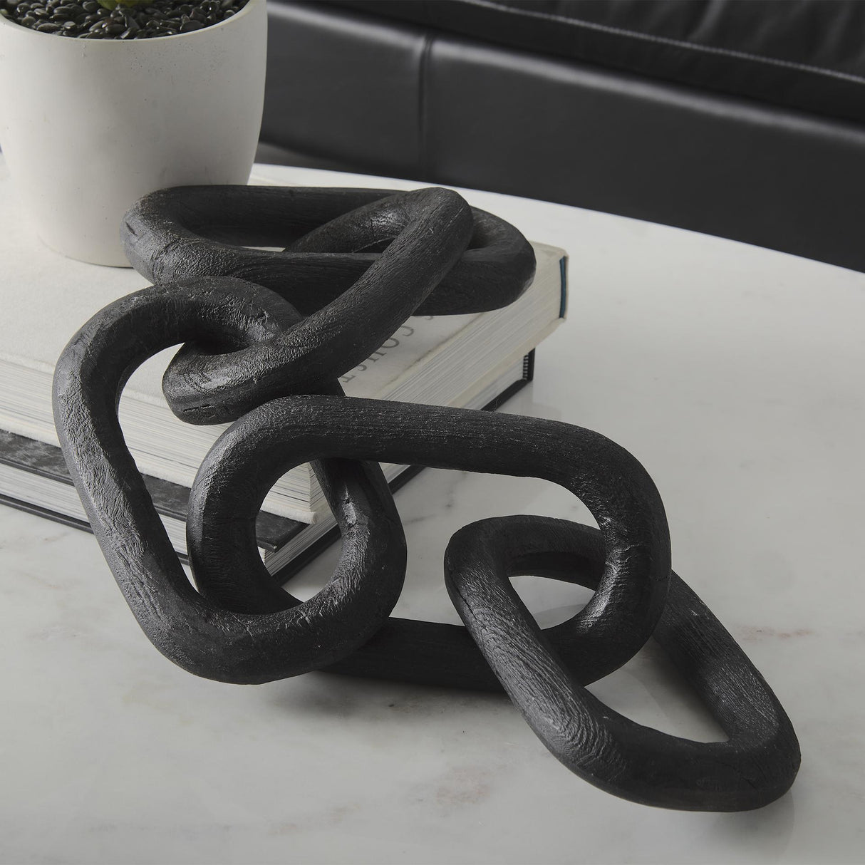 Mercana Alix 29.0L x 5.0W x 5.0H Black Wood Link Chain Decorative Object