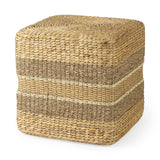 Mercana Maya 17.7L x 17.7W x 17.7H Light Brown W/Medium Brown Stripes Seagrass Square Pouf