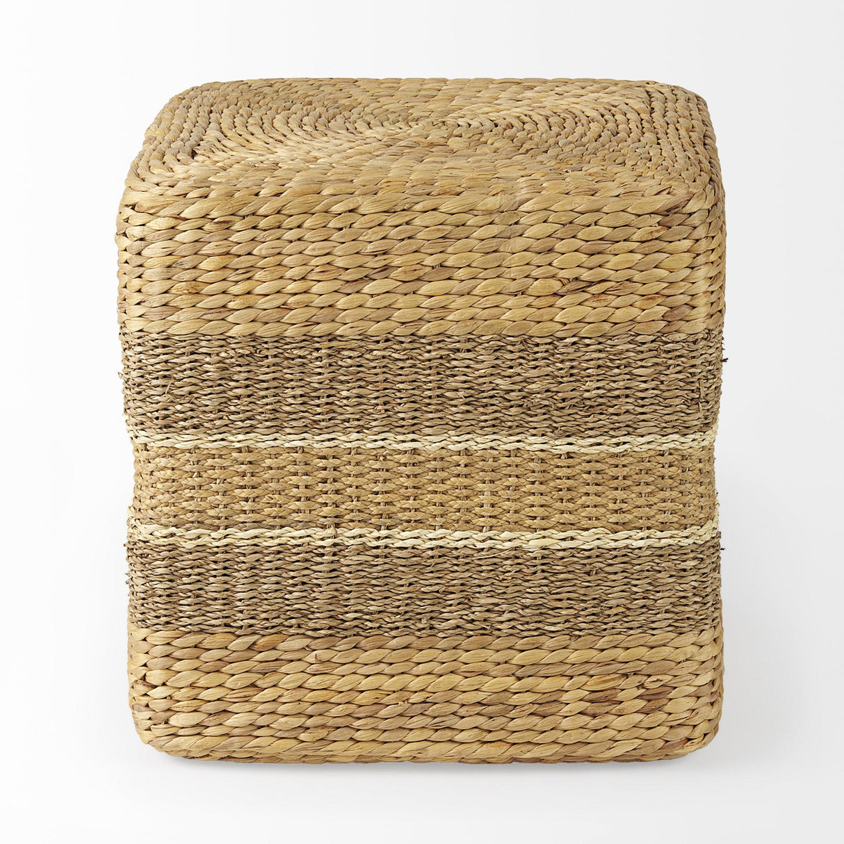 Mercana Maya 17.7L x 17.7W x 17.7H Light Brown W/Medium Brown Stripes Seagrass Square Pouf