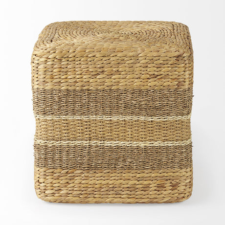 Mercana Maya 17.7L x 17.7W x 17.7H Light Brown W/Medium Brown Stripes Seagrass Square Pouf