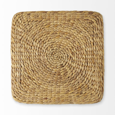 Mercana Maya 17.7L x 17.7W x 17.7H Light Brown W/Medium Brown Stripes Seagrass Square Pouf