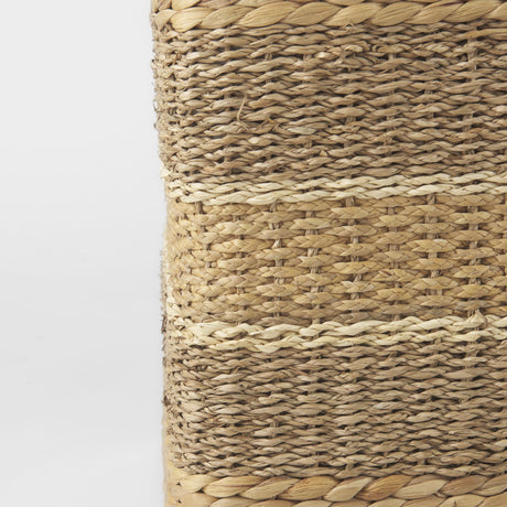 Mercana Maya 17.7L x 17.7W x 17.7H Light Brown W/Medium Brown Stripes Seagrass Square Pouf