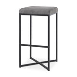 Mercana Frodo 16.5L x 16.5W x 29.75H Gray Fabric Seat W/Black Iron Frame Bar Stool