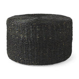 Mercana Dina 75L x 75W x 45H Black Cornhusk and Water Hyacinth Round Coffee Table Pouf