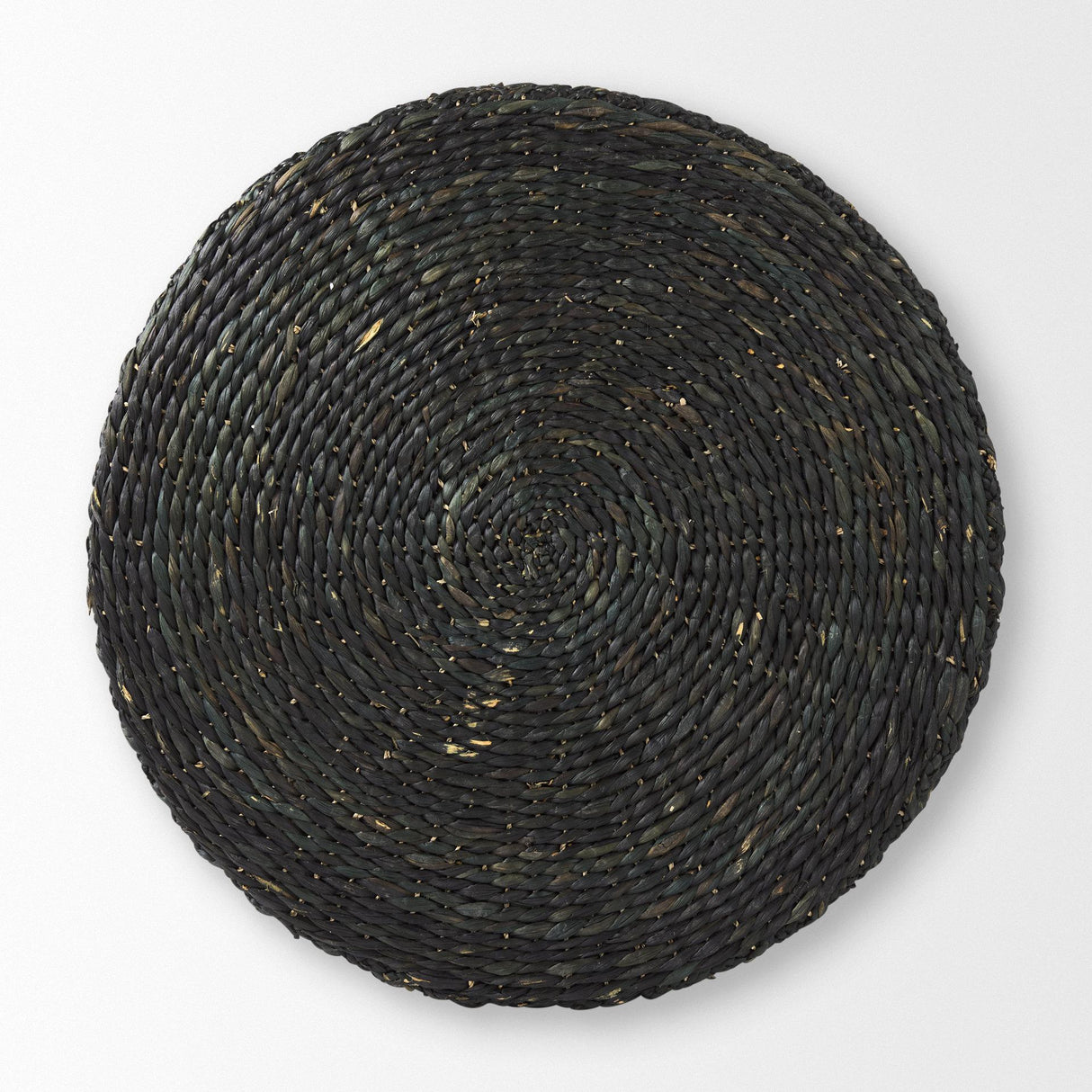 Mercana Dina 75L x 75W x 45H Black Cornhusk and Water Hyacinth Round Coffee Table Pouf