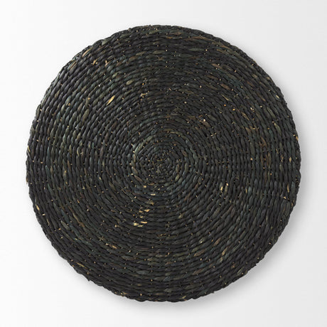 Mercana Dina 75L x 75W x 45H Black Cornhusk and Water Hyacinth Round Coffee Table Pouf