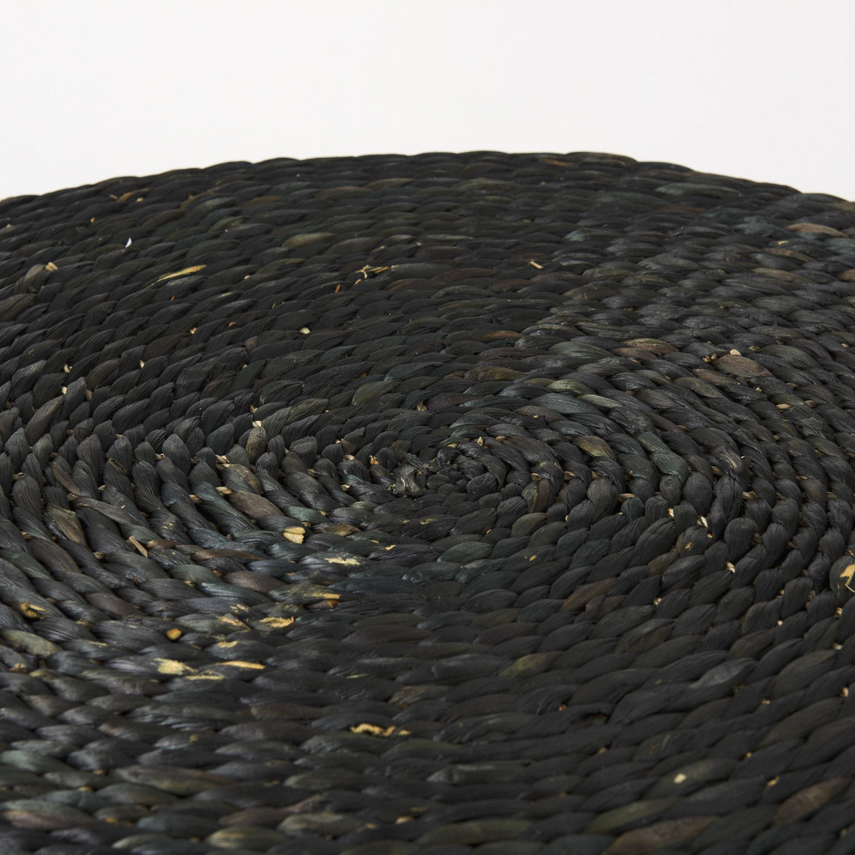 Mercana Dina 75L x 75W x 45H Black Cornhusk and Water Hyacinth Round Coffee Table Pouf