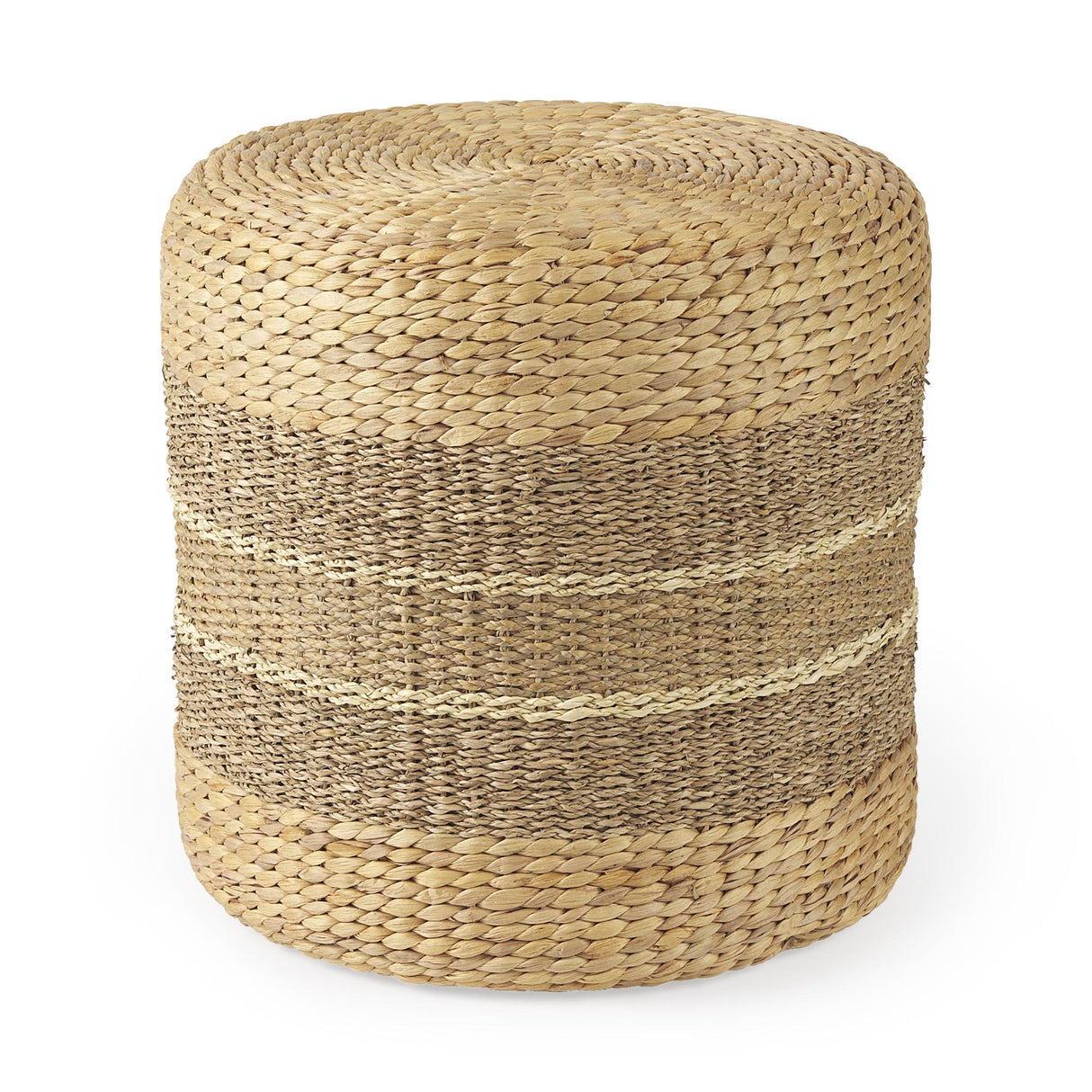 Mercana Maya 17.7L x 17.7W x 17.7H Light Brown W/Medium Brown Stripes Seagrass Round Pouf