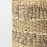 Mercana Maya 17.7L x 17.7W x 17.7H Light Brown W/Medium Brown Stripes Seagrass Round Pouf