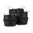 Mercana Ella 9.8L x 9.8W x 11.0H (Set of 3) Black Seagrass Basket W/ Light Brown Handles