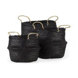 Mercana Ella 9.8L x 9.8W x 11.0H (Set of 3) Black Seagrass Basket W/ Light Brown Handles