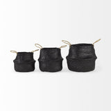 Mercana Ella 9.8L x 9.8W x 11.0H (Set of 3) Black Seagrass Basket W/ Light Brown Handles
