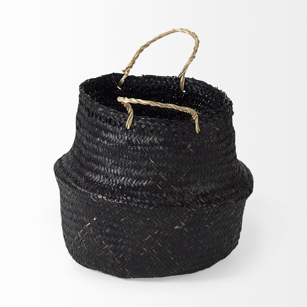 Mercana Ella 9.8L x 9.8W x 11.0H (Set of 3) Black Seagrass Basket W/ Light Brown Handles