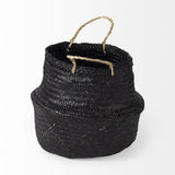 Mercana Ella 9.8L x 9.8W x 11.0H (Set of 3) Black Seagrass Basket W/ Light Brown Handles