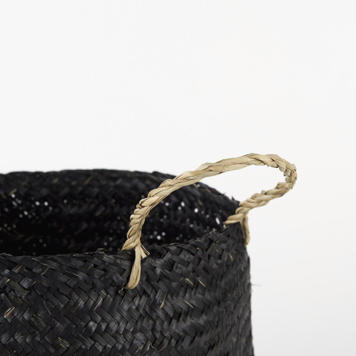Mercana Ella 9.8L x 9.8W x 11.0H (Set of 3) Black Seagrass Basket W/ Light Brown Handles