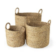 Mercana Sivan 19.7L x 19.7W x 23.6H (Set of 3) Light Brown Water Hyacinth Round Basket W/ Handles